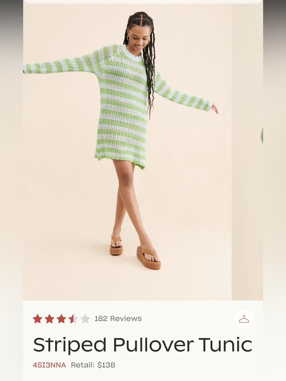 4SI3NNA Striped Pullover Tunic XL Green Blue Good